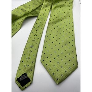 Mark Pendleton Mens Silk Tie Lime Green Blue Polka Dot Made in USA Classic Woven